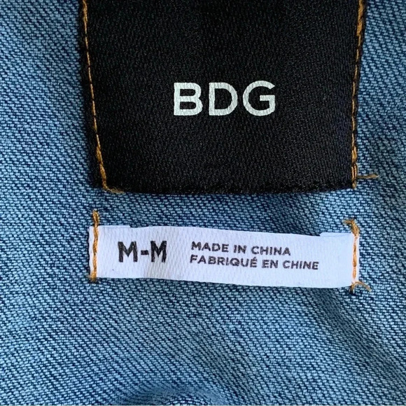 BDG Womens M Denim & Hoodie Twofer Jacket Boho Trim Pink Gray *missing Fringe - Picture 8 of 10